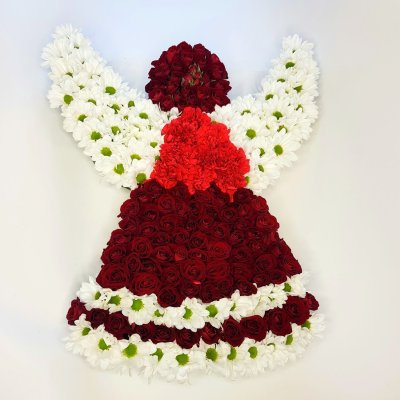 Smuteční aranžmá Anděl - červeno bílý