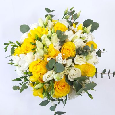 Okrągły bukiet ślubny z żółtych róż nr 493