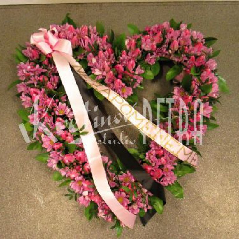 Funeral Heart of Pink Chrysanthemums and Tulips No. 45