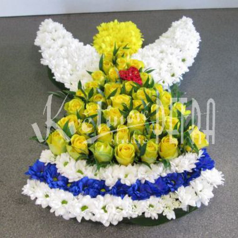 Smuteční anděl vypichovaný žluto-bílo-modrý č. 37