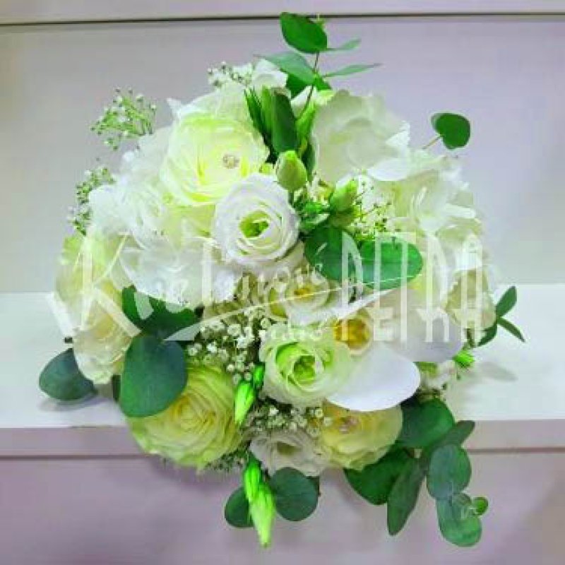 Весільний букет круглий з троянд та орхідей №579